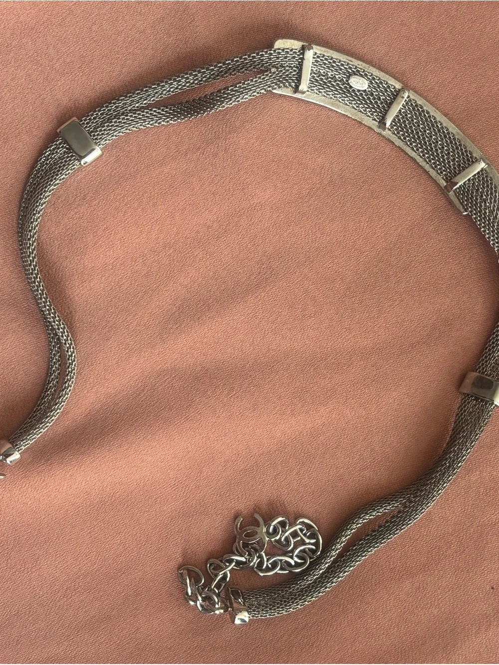 Authentic Vintage 1998 Chanel Silver Mesh logo Choker